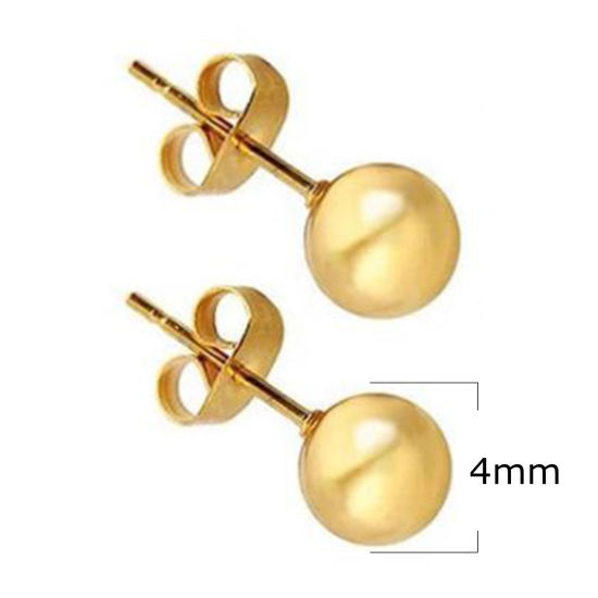 Picture of Stainless Steel Ear Post Stud Earrings Gold Plated Ball 4mm Dia., 1 Pair