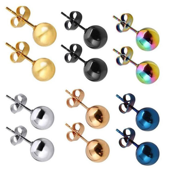 Picture of Stainless Steel Ear Post Stud Earrings Multicolor Ball 5mm Dia., 1 Pair