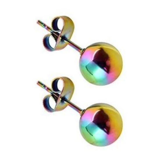 Picture of Stainless Steel Ear Post Stud Earrings Multicolor Ball 6mm Dia., 1 Pair