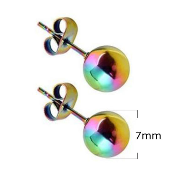 Picture of Stainless Steel Ear Post Stud Earrings Multicolor Ball 7mm Dia., 1 Pair