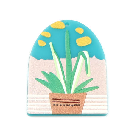 Picture of Acrylic Pendants Arched Blue Pot Plant 38mm x 27mm, 3 PCs