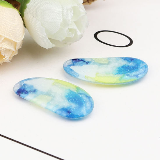 Picture of Resin Charms Oval Multicolor Glitter 28mm x 15mm, 5 PCs