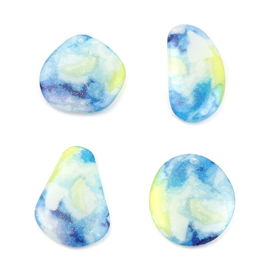 Picture of Resin Charms Oval Multicolor Glitter 28mm x 15mm, 5 PCs