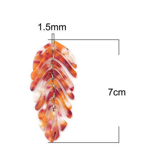 Bild von Essigsäureharz Marmor Anhänger Blätter Silberfarbe Orange & Rot 70mm x 30mm, 2 Stück