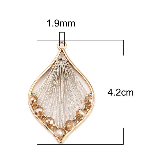 Immagine di Ferro + Vetro Filo Avvolto Ciondoli Foglia Oro Placcato Champagne 42mm x 26mm , 3 Pz