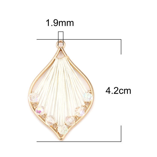 Immagine di Ferro + Vetro Filo Avvolto Ciondoli Foglia Oro Placcato Bianco Sporco 42mm x 26mm , 3 Pz