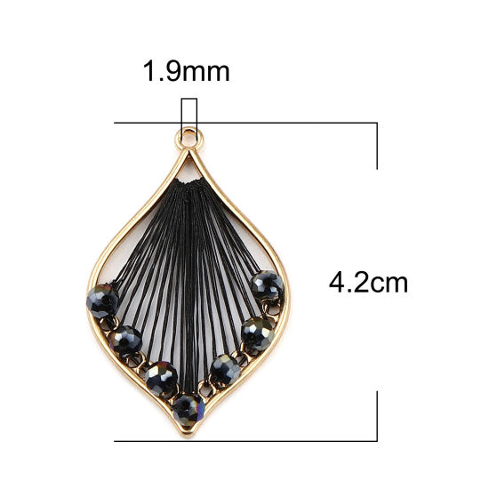 Immagine di Ferro + Vetro Filo Avvolto Ciondoli Foglia Oro Placcato Nero 42mm x 26mm , 3 Pz