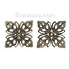 Bild von Filigran Verbinder Verzierung Quadrat Antik Bronze Blumen Hohl 26mm x 26mm, 100 Stück