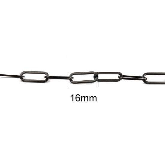 Bild von 1 Set ( 2 Stück/Set) Vakuumbeschichtung Edelstahl Schmuck Set Halskette Armband Schwarz Oval 45cm lang, 19.6cm lang
