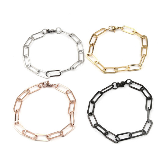 Bild von 1 Set ( 2 Stück/Set) Vakuumbeschichtung Edelstahl Schmuck Set Halskette Armband Vergoldet Oval 45cm lang, 19.6cm lang