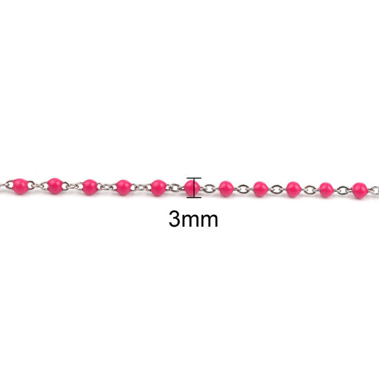 Imagen de Acero Inoxidable Joyería Collar Pulseras Set Tono de Plata Fucsia Esmalte 45cm longitud, 17cm longitud, 1 Juego ( 2 Unidades/Juego)