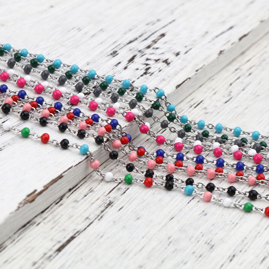 Imagen de Acero Inoxidable Joyería Collar Pulseras Set Tono de Plata Fucsia Esmalte 45cm longitud, 17cm longitud, 1 Juego ( 2 Unidades/Juego)