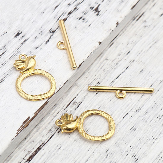 Picture of Zinc Based Alloy Toggle Clasps Circle Ring Gold Plated Bird 29mm x 6mm 26mm x 18mm, 20 Sets