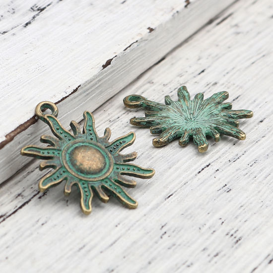 Picture of Zinc Based Alloy Patina Charms Sun Antique Bronze 26mm x 23mm, 20 PCs