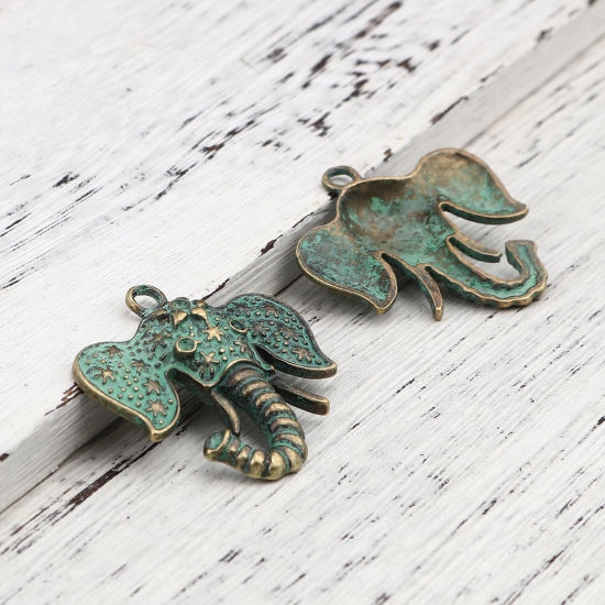 Picture of Zinc Based Alloy Patina Pendants Elephant Head Antique Bronze (Can Hold ss7 Pointed Back Rhinestone) 36mm x 35mm, 5 PCs