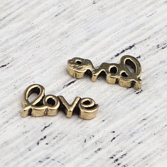 Immagine di Lega di Zinco San Valentino Charms " Love " KC Oro Placcato Antico 12mm x 6mm , 20 Pz