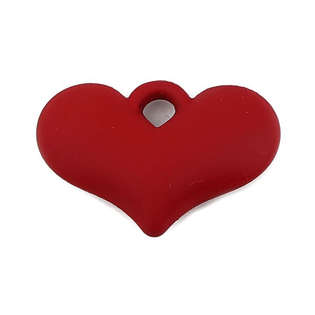 Picture of Resin Valentine's Day Pendants Heart Red Painted 37mm x 25mm, 10 PCs