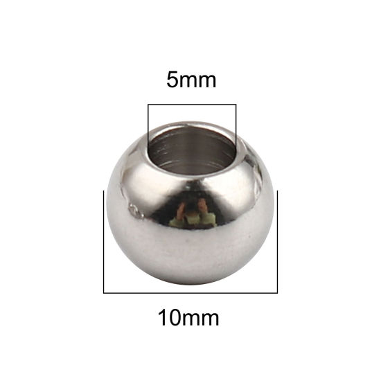 Picture of Stainless Steel Beads Round Silver Tone 10mm Dia., Hole: Approx 5mm, 20 PCs