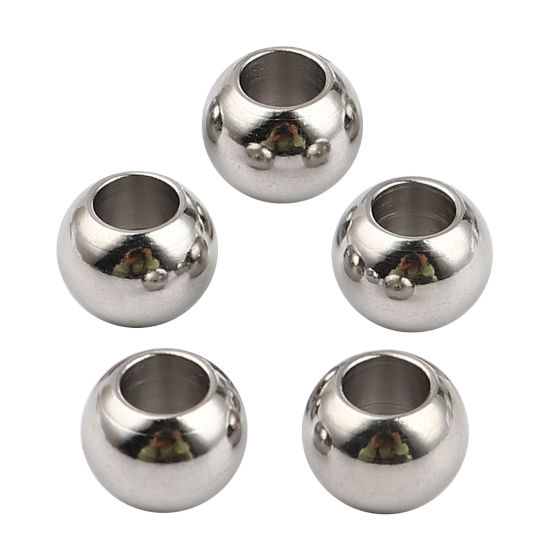 Picture of Stainless Steel Beads Round Silver Tone 10mm Dia., Hole: Approx 5mm, 20 PCs