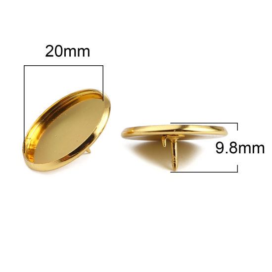 Picture of Copper Cabochon Settings Pin Brooches Findings Round Gold Plated (Fits 20mm Dia.) 22mm Dia., 10 PCs