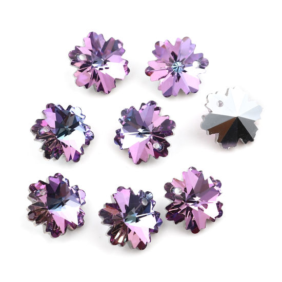 Image de Breloques AB Couleur Irisation Aurores Boréales en Verre Flocon de Neige de Noël Violet & Bleu 14mm, 10 Pcs