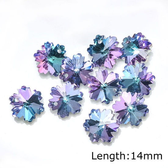 Image de Breloques AB Couleur Irisation Aurores Boréales en Verre Flocon de Neige de Noël Violet & Bleu 14mm, 10 Pcs
