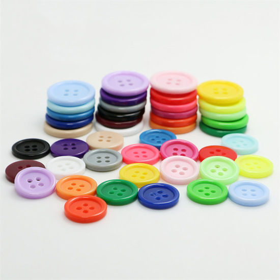 Image de Bouton de Couture en Résine 4 Trous Rond Couleur au Hasard 9mm Dia, 100 Pcs