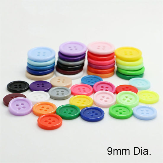 Image de Bouton de Couture en Résine 4 Trous Rond Couleur au Hasard 9mm Dia, 100 Pcs