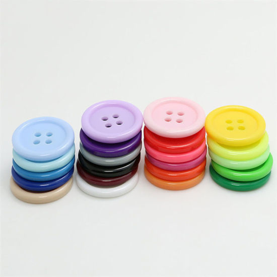 Image de Bouton de Couture en Résine 4 Trous Rond Couleur au Hasard 9mm Dia, 100 Pcs