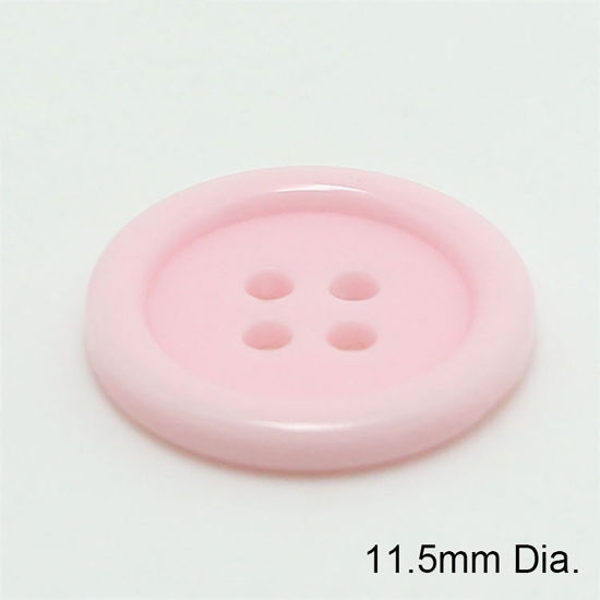 Picture of Resin Sewing Buttons Scrapbooking 4 Holes Round Pink 11.5mm Dia, 100 PCs