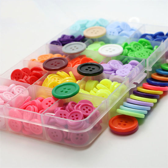 Picture of Resin Sewing Buttons Scrapbooking 4 Holes Round Pink 11.5mm Dia, 100 PCs