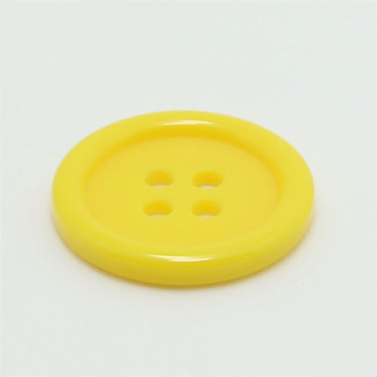 Picture of Resin Sewing Buttons Scrapbooking 4 Holes Round Yellow 11.5mm Dia, 100 PCs