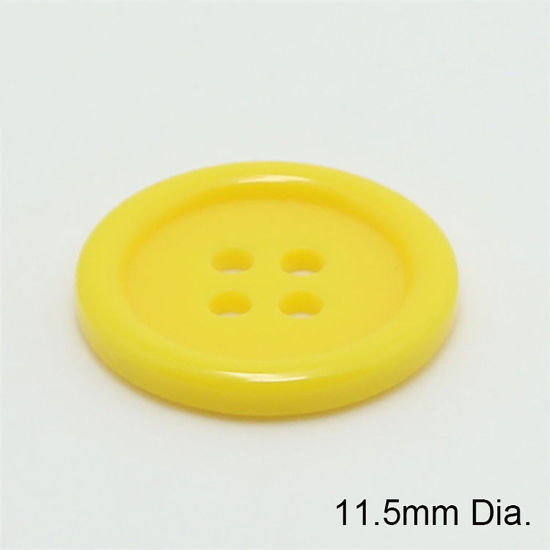 Picture of Resin Sewing Buttons Scrapbooking 4 Holes Round Yellow 11.5mm Dia, 100 PCs