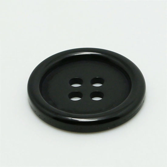 Picture of Resin Sewing Buttons Scrapbooking 4 Holes Round Black 11.5mm Dia, 100 PCs