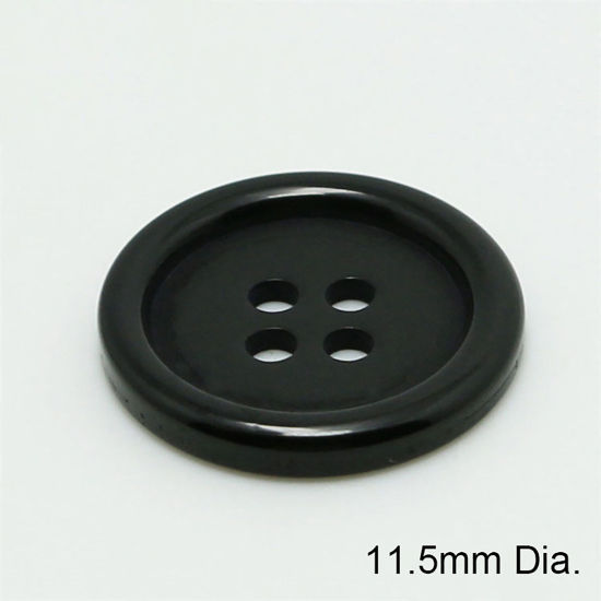 Picture of Resin Sewing Buttons Scrapbooking 4 Holes Round Black 11.5mm Dia, 100 PCs