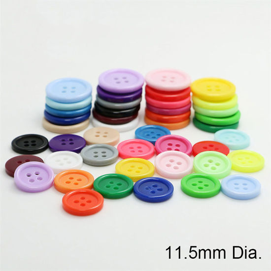 Picture of Resin Sewing Buttons Scrapbooking 4 Holes Round At Random Color Mixed 11.5mm Dia, 100 PCs