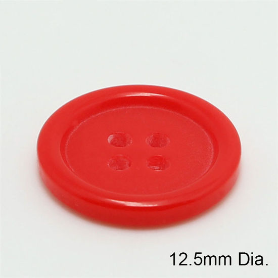 Picture of Resin Sewing Buttons Scrapbooking 4 Holes Round Red 12.5mm Dia, 100 PCs