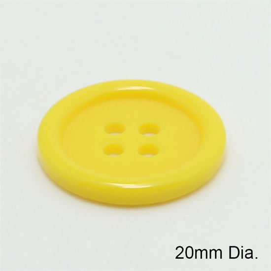 Picture of Resin Sewing Buttons Scrapbooking 4 Holes Round Yellow 20mm Dia, 100 PCs