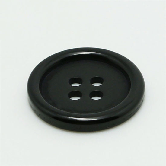 Picture of Resin Sewing Buttons Scrapbooking 4 Holes Round Black 20mm Dia, 100 PCs