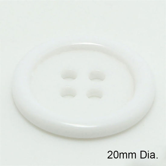 Picture of Resin Sewing Buttons Scrapbooking 4 Holes Round White 20mm Dia, 100 PCs