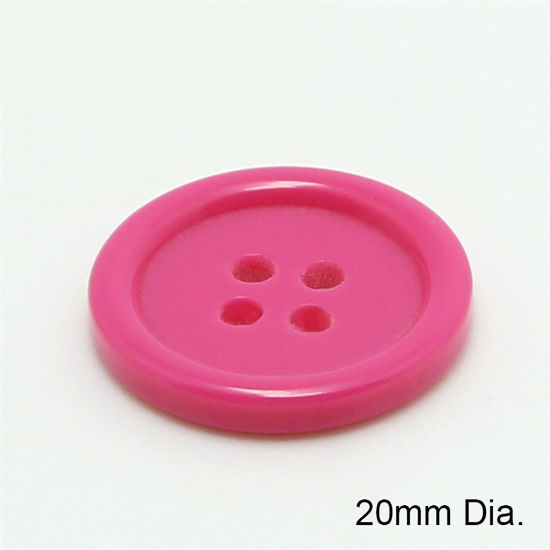 Picture of Resin Sewing Buttons Scrapbooking 4 Holes Round Fuchsia 20mm Dia, 100 PCs