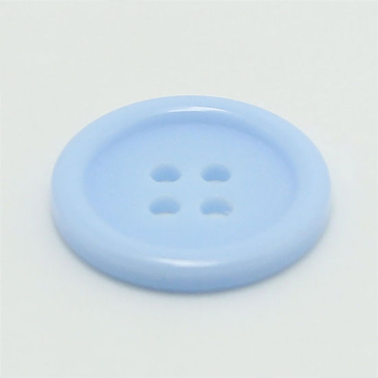 Picture of Resin Sewing Buttons Scrapbooking 4 Holes Round Light Blue 20mm Dia, 100 PCs