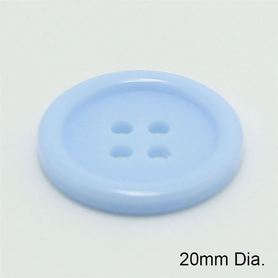 Picture of Resin Sewing Buttons Scrapbooking 4 Holes Round Light Blue 20mm Dia, 100 PCs