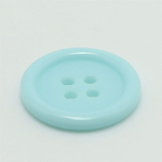 Picture of Resin Sewing Buttons Scrapbooking 4 Holes Round Lake Blue 20mm Dia, 100 PCs