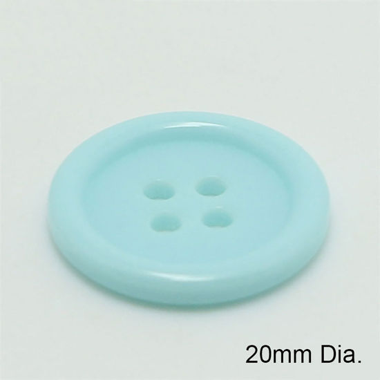 Picture of Resin Sewing Buttons Scrapbooking 4 Holes Round Lake Blue 20mm Dia, 100 PCs