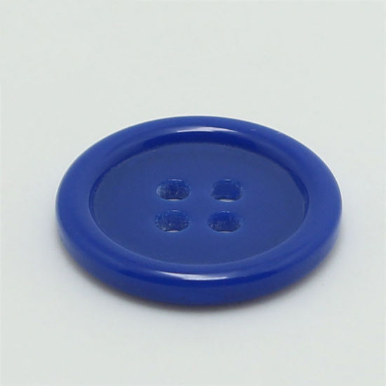 Picture of Resin Sewing Buttons Scrapbooking 4 Holes Round Royal Blue 20mm Dia, 100 PCs