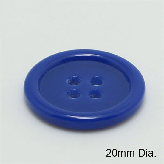 Picture of Resin Sewing Buttons Scrapbooking 4 Holes Round Royal Blue 20mm Dia, 100 PCs