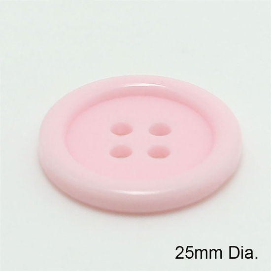 Bild von Harz Knöpfe für Aufnähen Scrapbooking 4 Löcher Rund Rosa 25mm D., 100 Stück