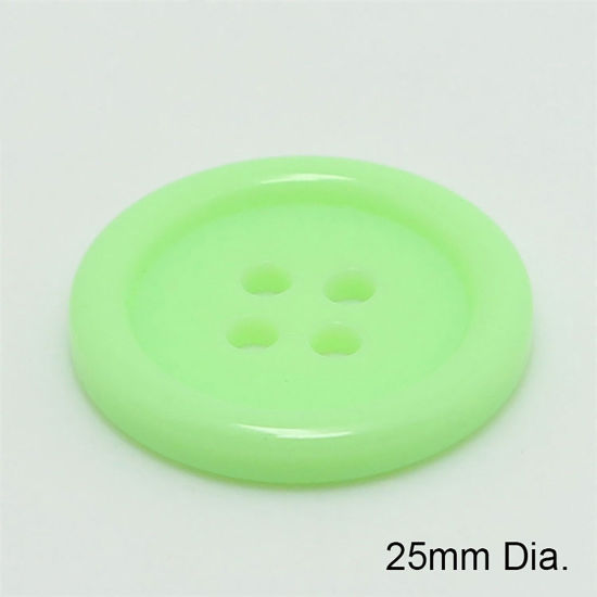 Picture of Resin Sewing Buttons Scrapbooking 4 Holes Round Light Green 25mm Dia, 100 PCs