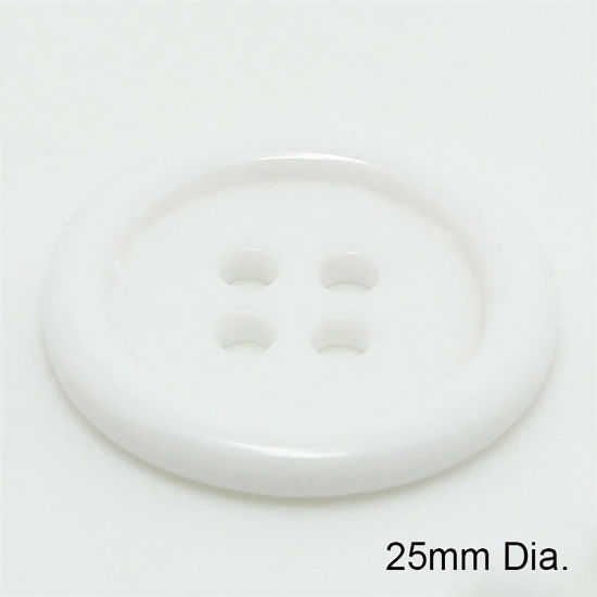 Picture of Resin Sewing Buttons Scrapbooking 4 Holes Round White 25mm Dia, 100 PCs